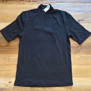 LOFT Women’s Black Ribbed Movk Neck Shirt